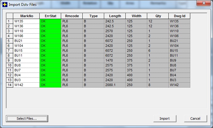 Dailog box for DSTV Import 