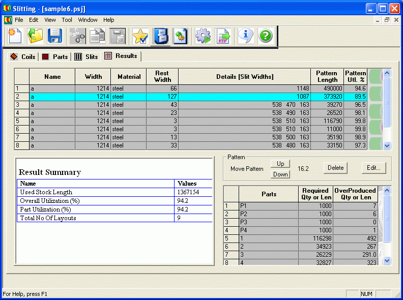 PLUS Slit : Trim Optimization Software : Result Page