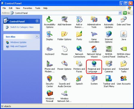 Regional and Language Setting for Output : Control Panel View 2