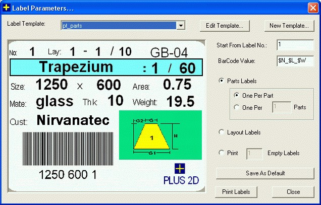 Nesting Software : Bar Code Label Printing