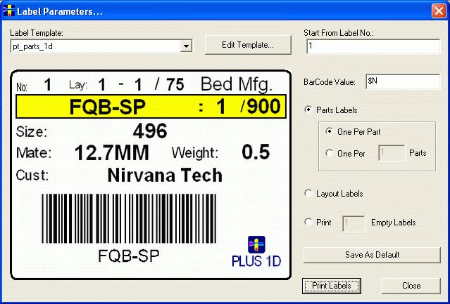 Nesting Software : Bar Code Label Printing Module