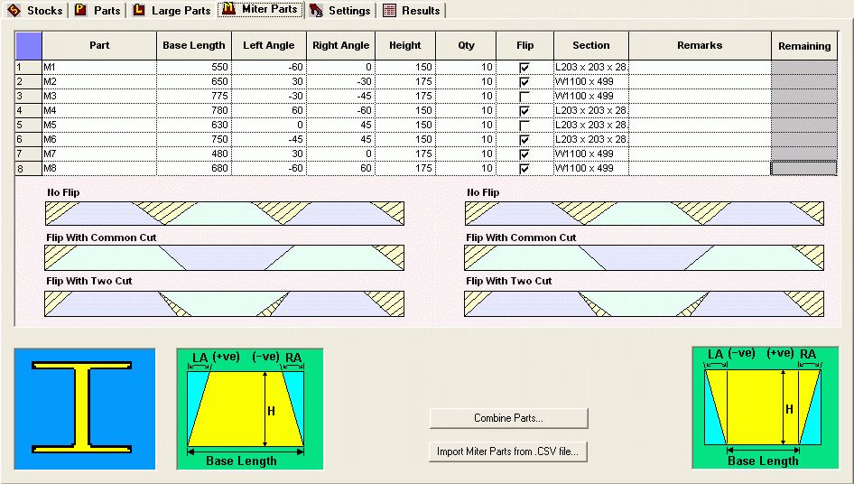 Nesting Software : Miter Part Page - Optional Module-PLUS 1D