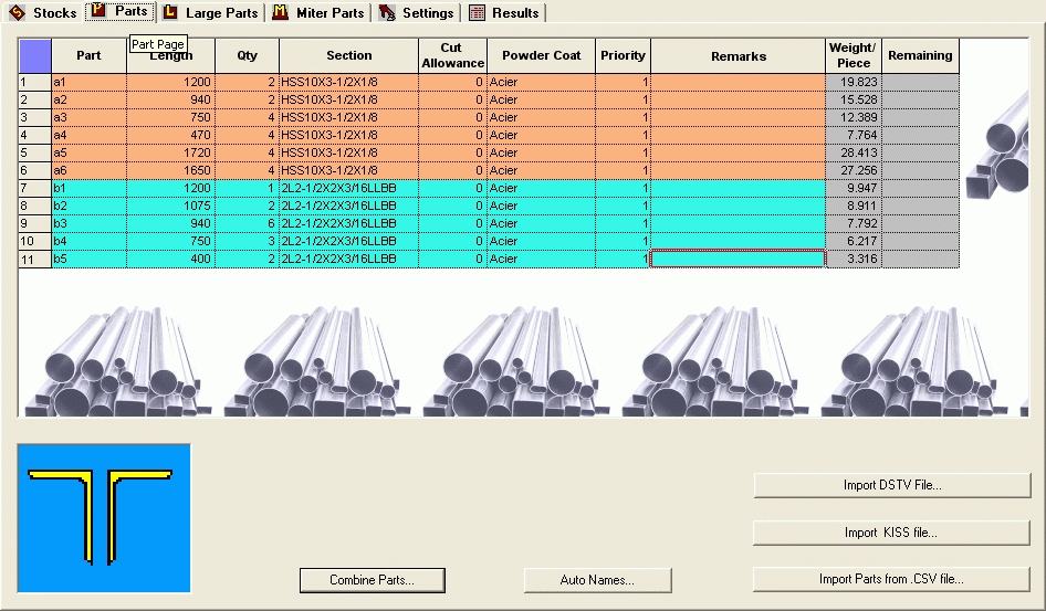 Nesting Software : User Interface for Part page.