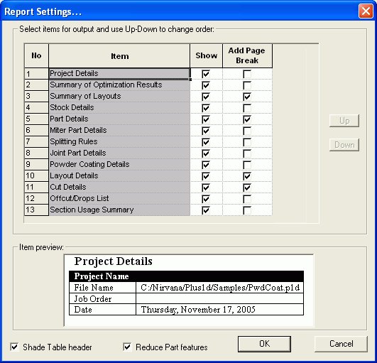 Nesting Software : RTF Output Setting