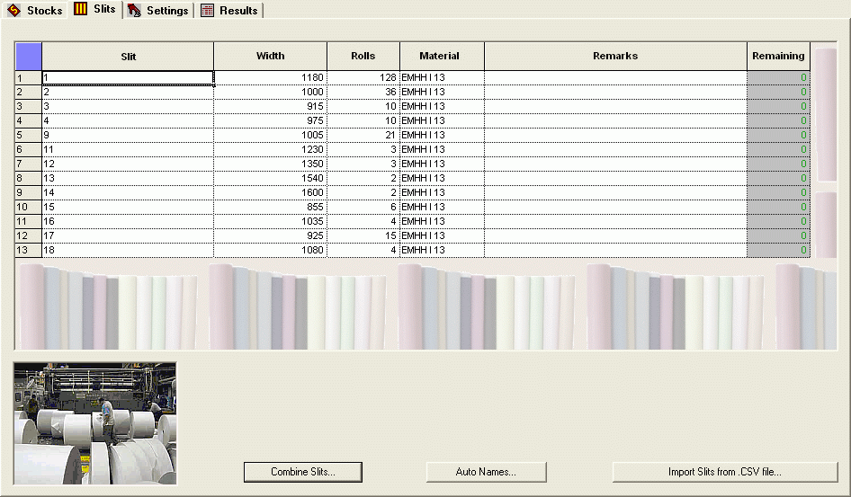 Userinterface for Slit page.